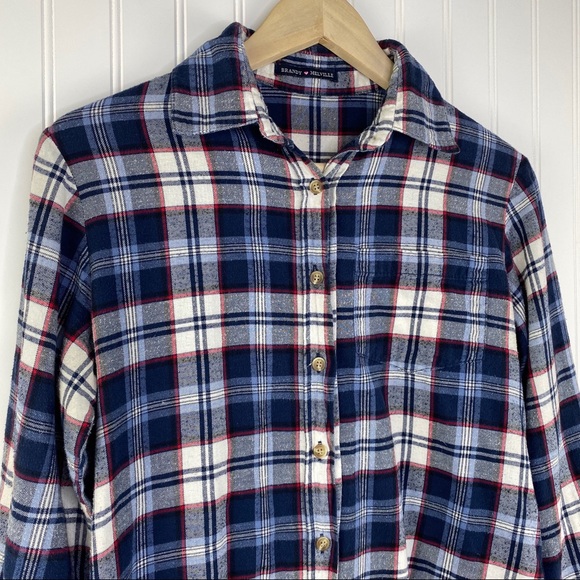 Brandy Melville Wylie Blue Plaid Flannel Shirt OS Y2K /  90’s Grunge Style - Picture 3 of 8